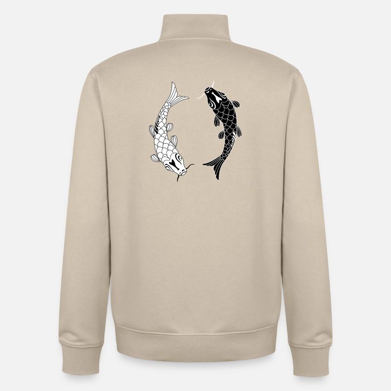 Poisson noir blanc Ying et yang - Sweat zippé unisexe en coton bio Stanley/Stella - beige crème