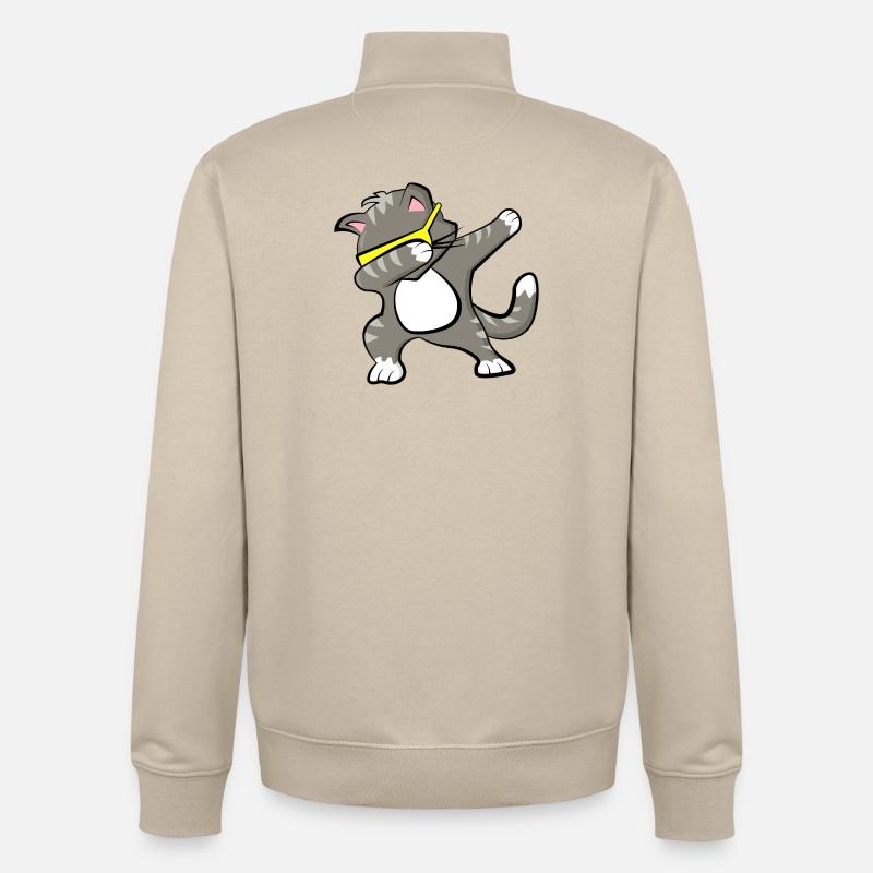 Chat Dabbing - Sweat zippé unisexe en coton bio Stanley/Stella - beige crème