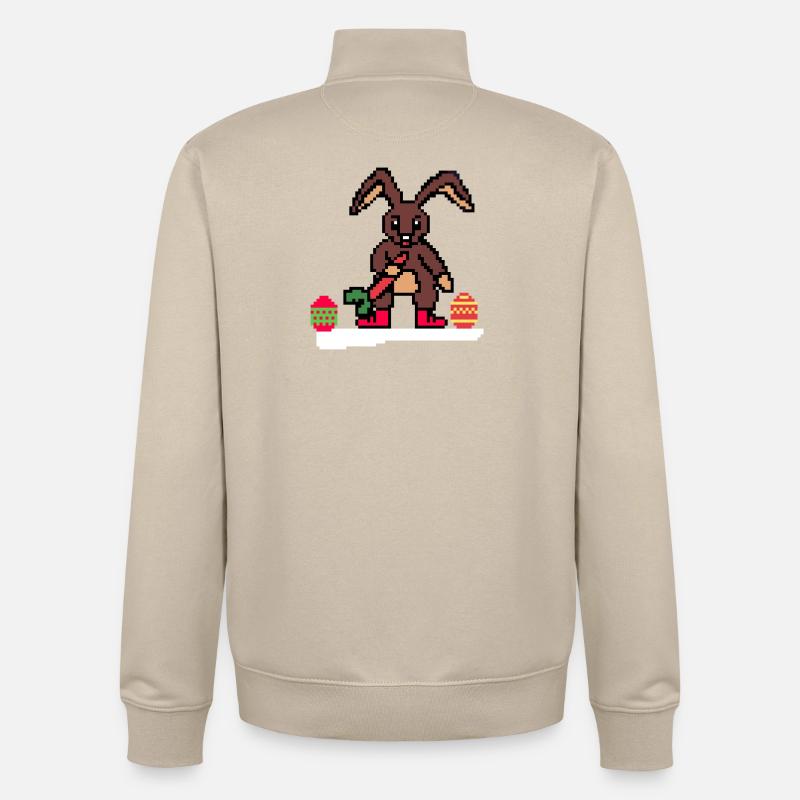 Cute Easter Bunny Pixel Art - Unisex Organic Zip Sweatshirt by Stanley/Stella - desert dust