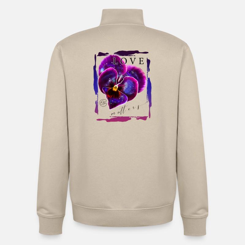 Violettes avec galaxie pour la Saint-Valentin - Sweat zippé unisexe en coton bio Stanley/Stella - beige crème