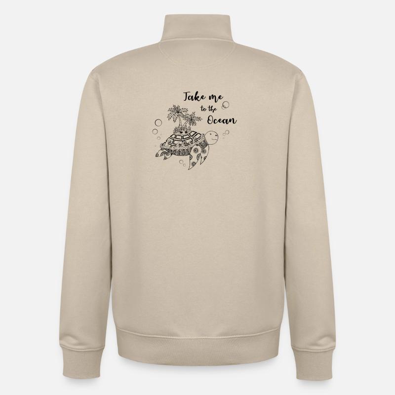 « Emmenez-moi à l’océan » - Tortue avec île - Sweat zippé unisexe en coton bio Stanley/Stella - beige crème