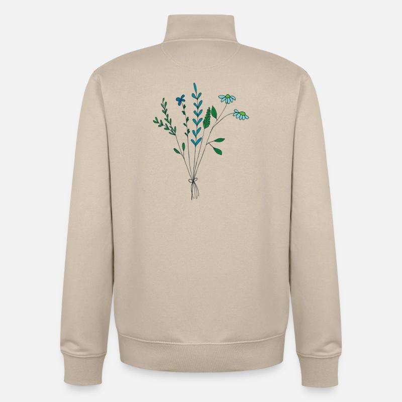 fleur prairie tons bleus fleurs sèches - Sweat zippé unisexe en coton bio Stanley/Stella - beige crème