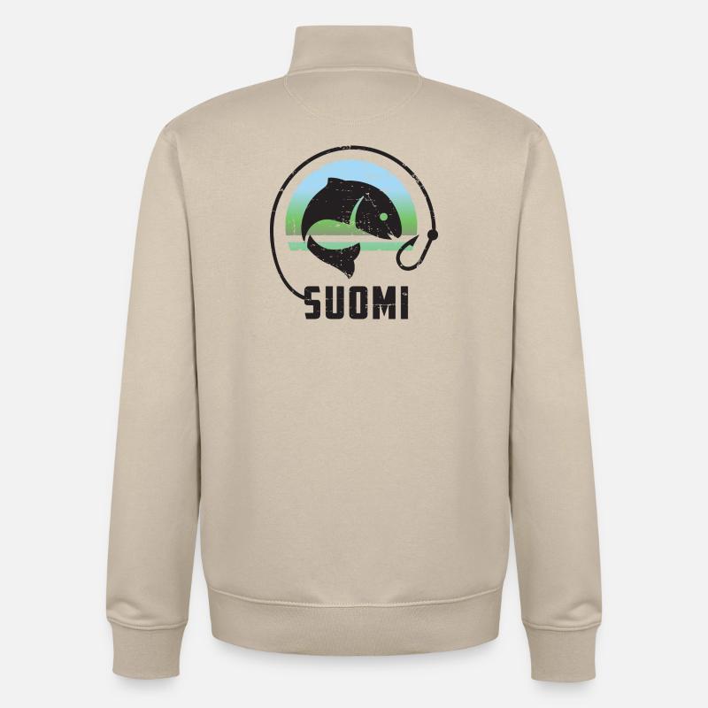 Vacances de pêche en Finlande - Sweat zippé unisexe en coton bio Stanley/Stella - beige crème