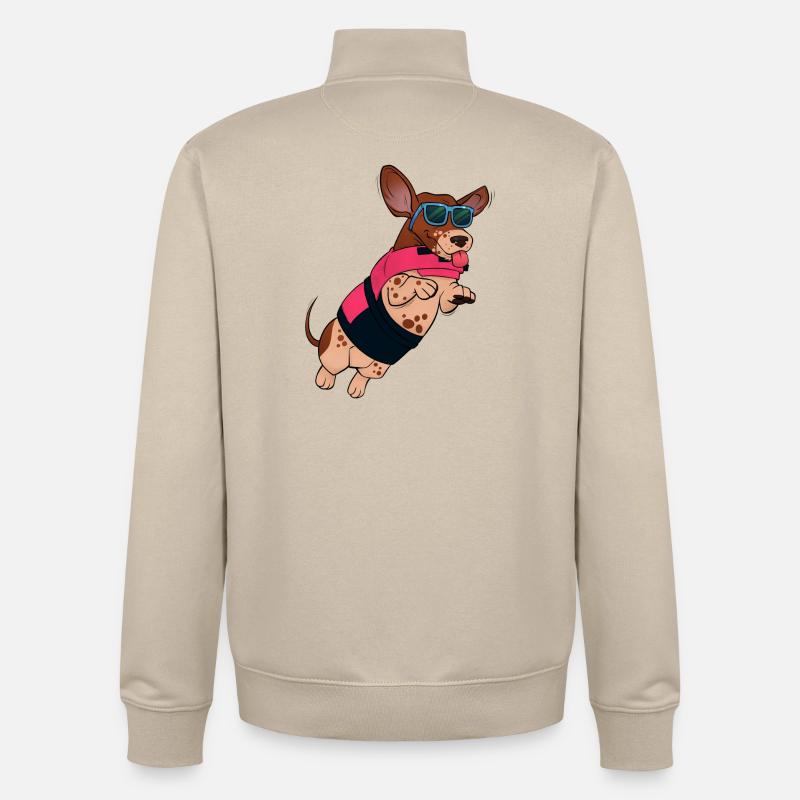 Chien volant en lunettes de soleil - Sweat zippé unisexe en coton bio Stanley/Stella - beige crème