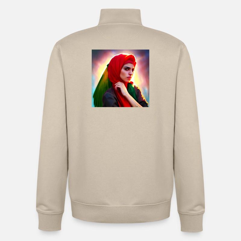 Femme arabe Hijab Art - Sweat zippé unisexe en coton bio Stanley/Stella - beige crème