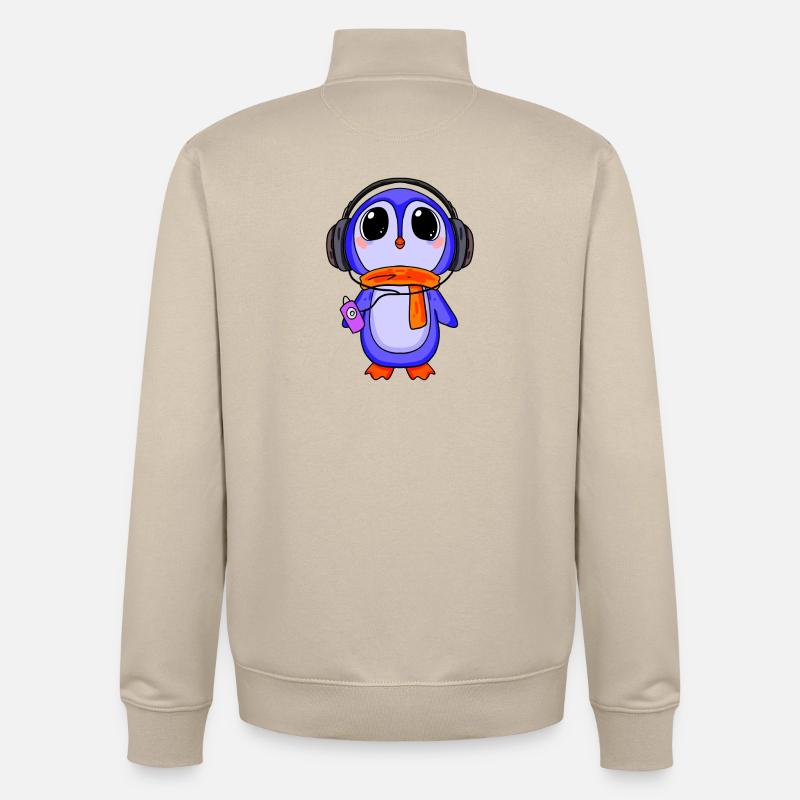 Penguin écoute de la musique - Sweat zippé unisexe en coton bio Stanley/Stella - beige crème