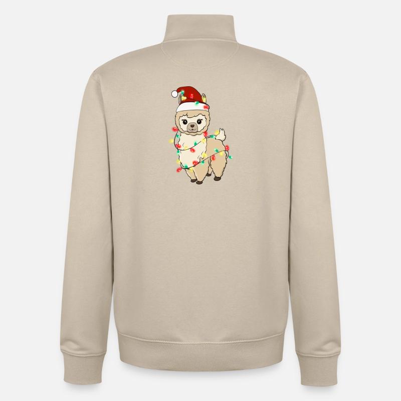 Lama mit Weihnachtslichtern - Unisex Organic Zip Sweatshirt von Stanley/Stella - Cremebeige
