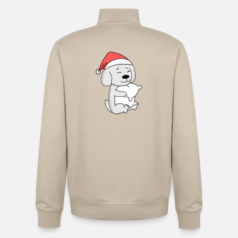 Maltese Chien Noël Sommeil Fatigué - Sweat zippé unisexe en coton bio Stanley/Stella - beige crème