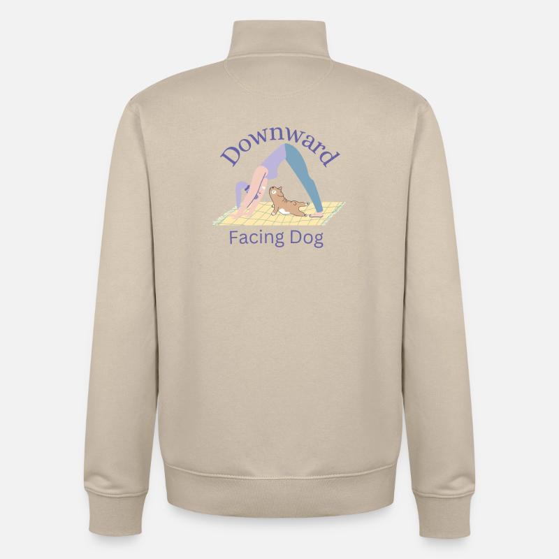 Chien tête en bas - Yoga Tea - Sweat zippé unisexe en coton bio Stanley/Stella - beige crème
