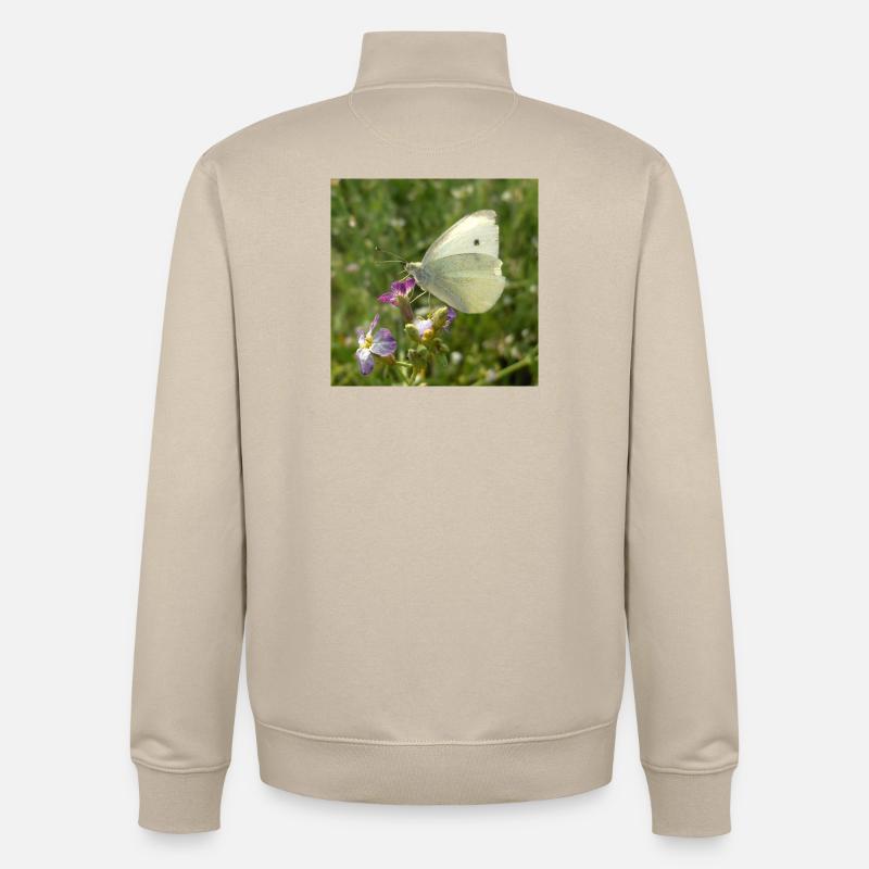 Papillon blanc sur fleur rose - Sweat zippé unisexe en coton bio Stanley/Stella - beige crème