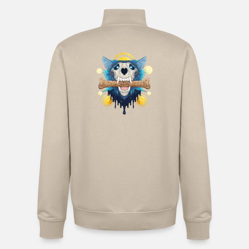 Hellhound Skull Gold - Dämonischer Wolf & Keksknochen - Unisex Organic Zip Sweatshirt von Stanley/Stella - Cremebeige