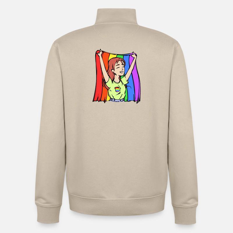 Egalité Lgbt Drapeau Arc-en-ciel Homo - Sweat zippé unisexe en coton bio Stanley/Stella - beige crème