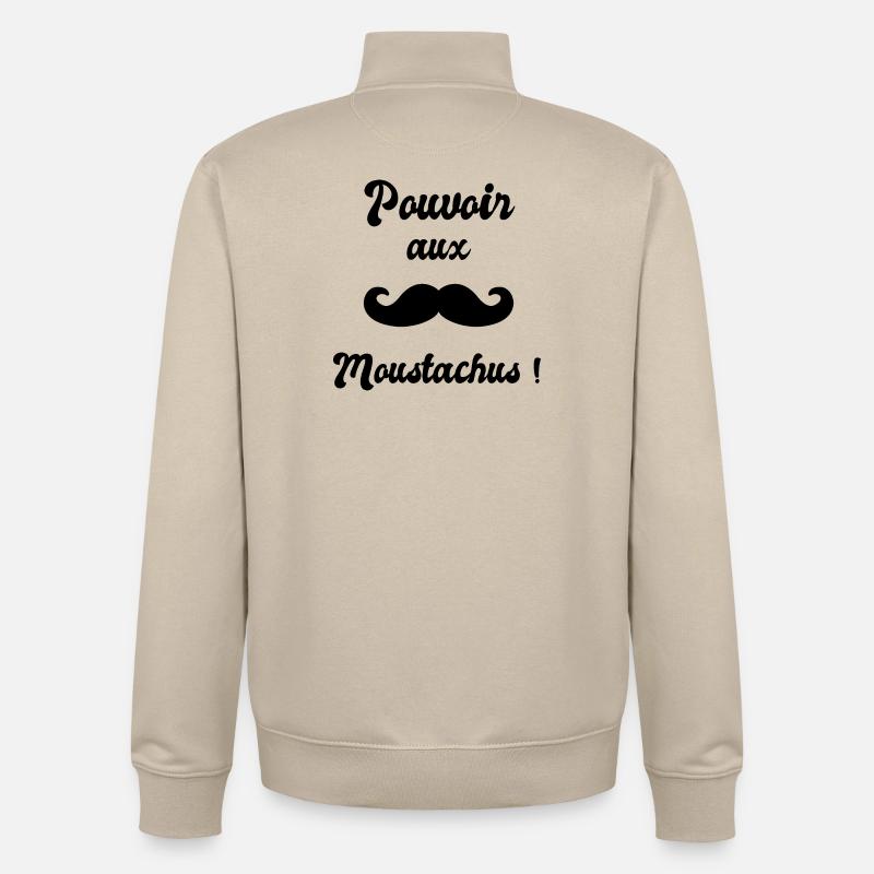 Pouvoir aux moustachus (black) - Sweat zippé unisexe en coton bio Stanley/Stella - beige crème