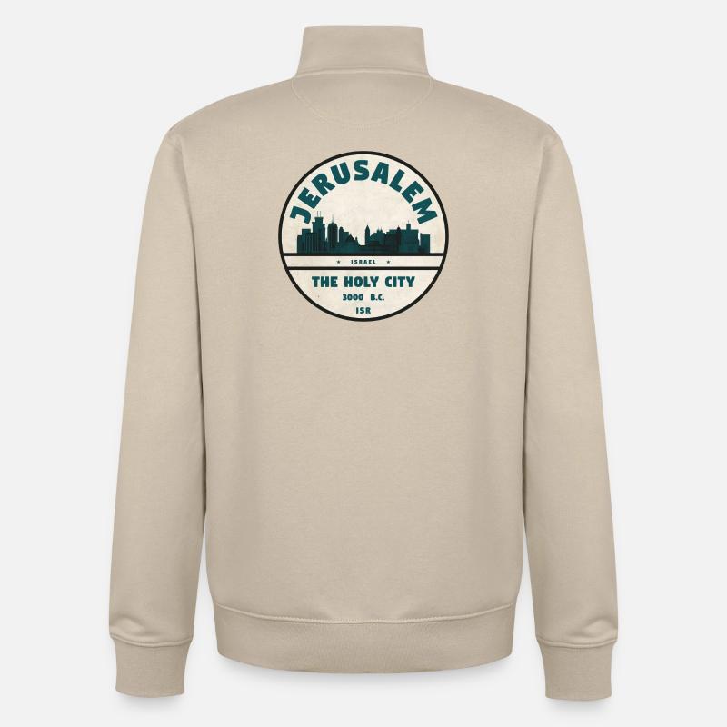 Jerusalem Skyline Retro Abzeichen - Unisex Organic Zip Sweatshirt von Stanley/Stella - Cremebeige