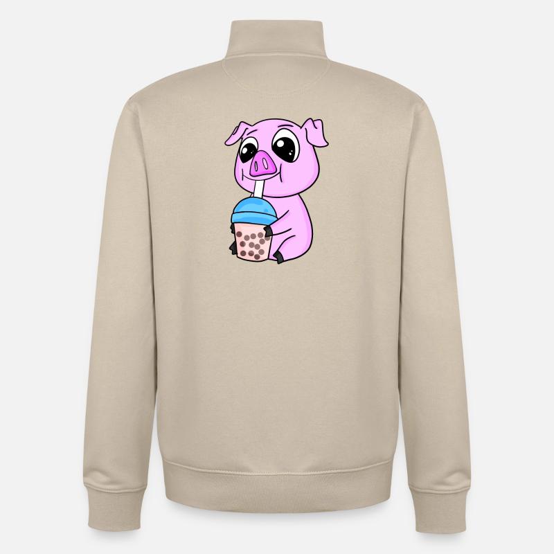 Pork Bubble tea Motif - Unisex Organic Zip Sweatshirt by Stanley/Stella - desert dust