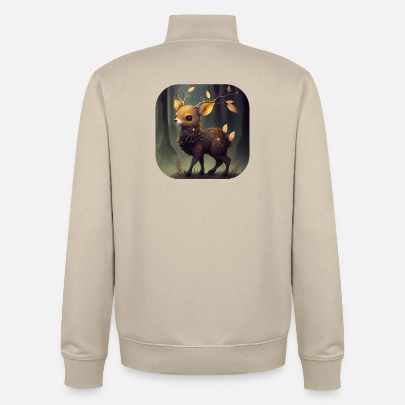 Süßes goldenes Rehkitz im dunklen Wald - Unisex Organic Zip Sweatshirt von Stanley/Stella - Cremebeige
