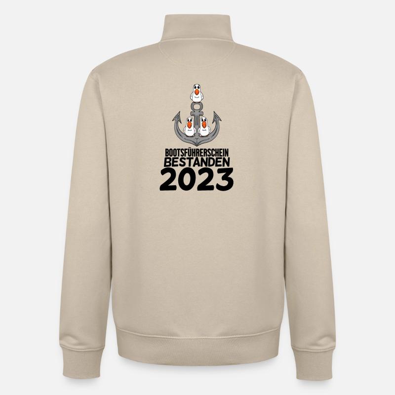 Bootsführerschein 2023 Motorboot Geschenk - Unisex Organic Zip Sweatshirt von Stanley/Stella - Cremebeige