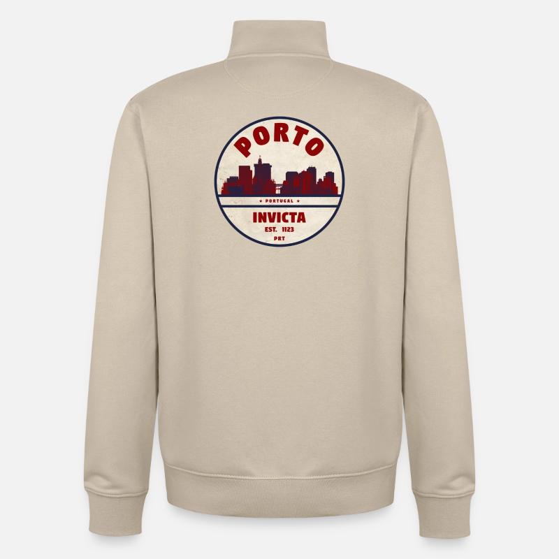 Porto Skyline Invicta Badge - Sweat zippé unisexe en coton bio Stanley/Stella - beige crème