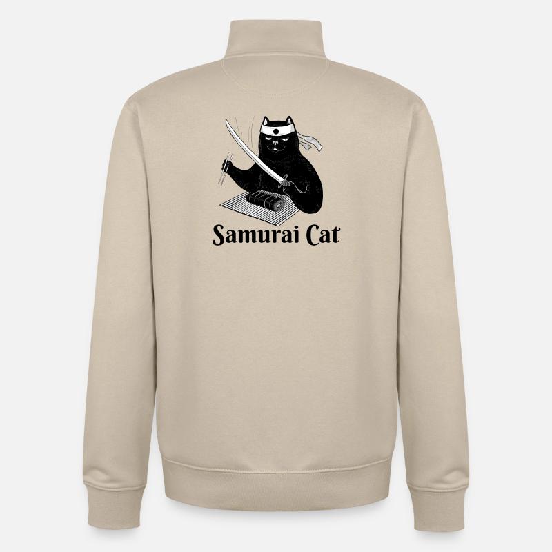 Katze, Samurai-Katze, Sushi, Essen - Unisex Organic Zip Sweatshirt von Stanley/Stella - Cremebeige
