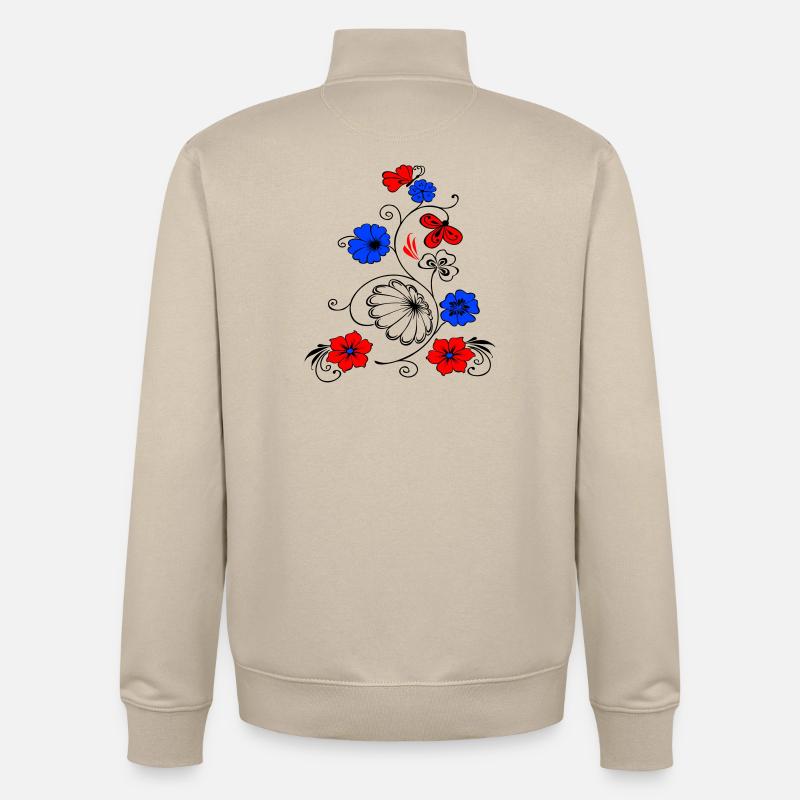 Fleur vigne avec papillon - Sweat zippé unisexe en coton bio Stanley/Stella - beige crème