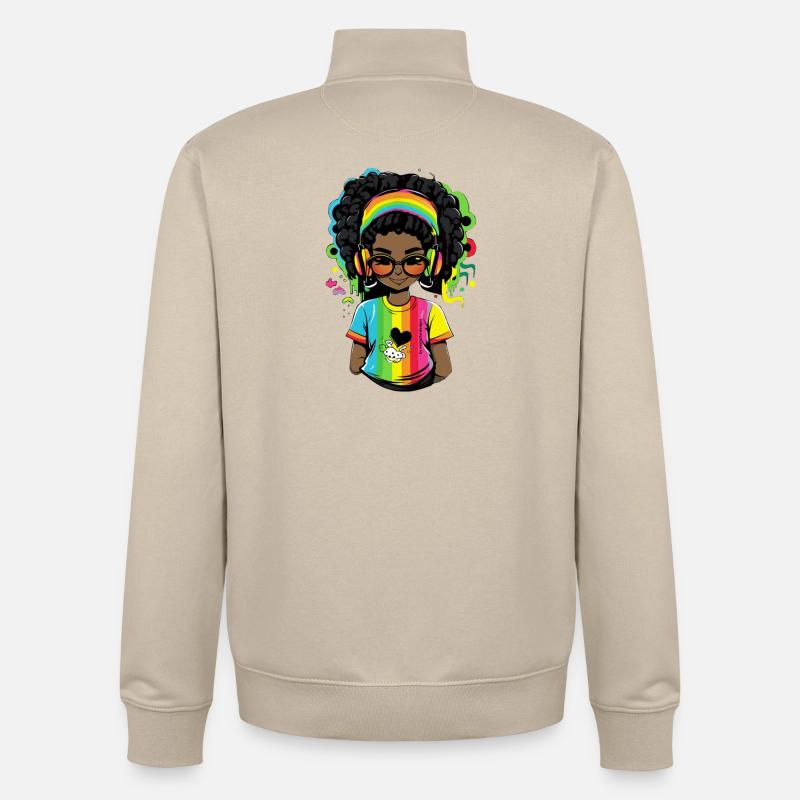 Leuchtender Reggae-Pullover mit Rainbow-Design - Unisex Organic Zip Sweatshirt von Stanley/Stella - Cremebeige