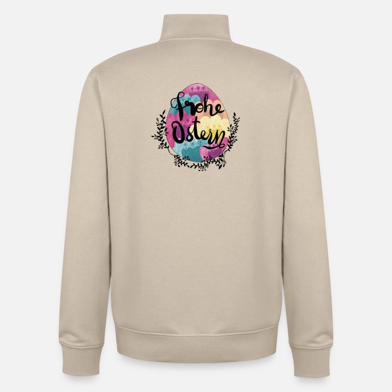 Fleurs d’oeufs de Pâques Joyeuses Pâques - Sweat zippé unisexe en coton bio Stanley/Stella - beige crème