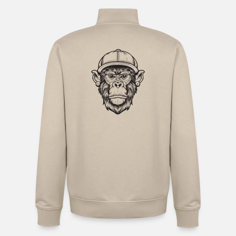 Singe Funky - Sweat zippé unisexe en coton bio Stanley/Stella - beige crème
