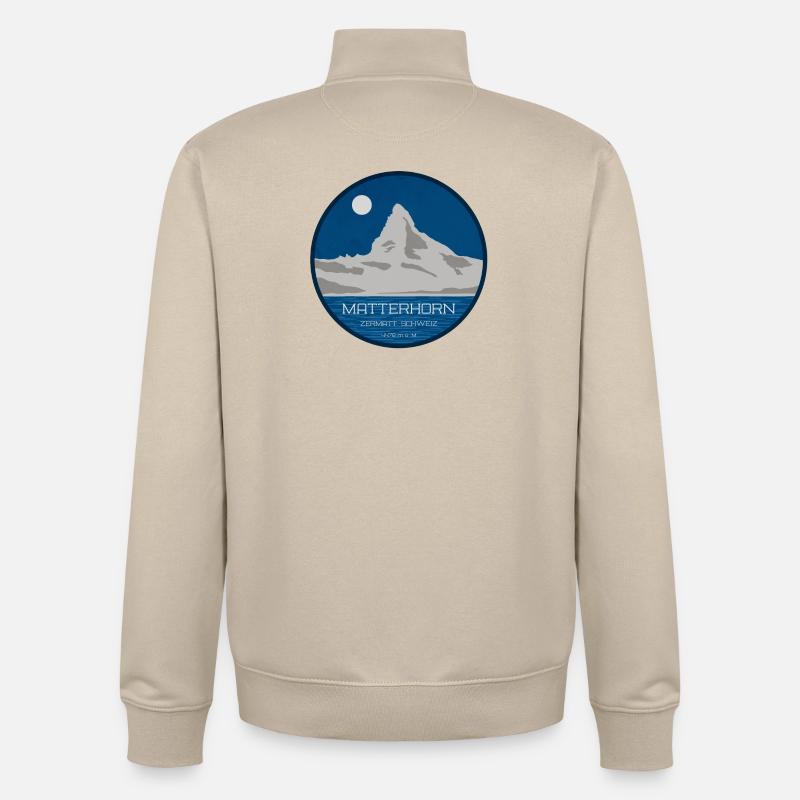 Graphique du Cervin Zermatt avec altitude - Sweat zippé unisexe en coton bio Stanley/Stella - beige crème