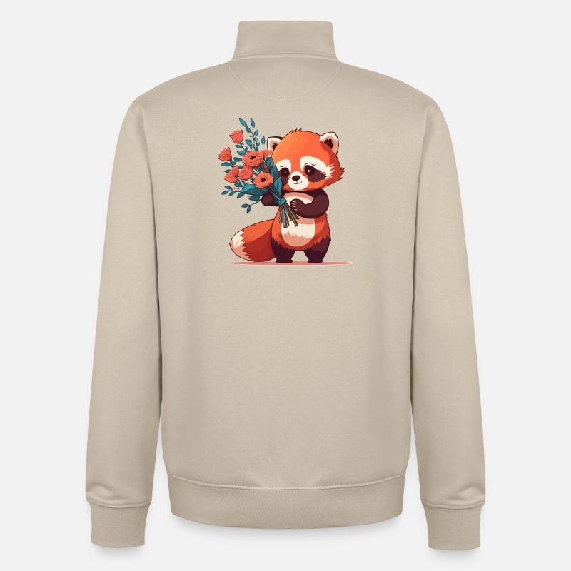 Panda roux à fleurs - Sweat zippé unisexe en coton bio Stanley/Stella - beige crème