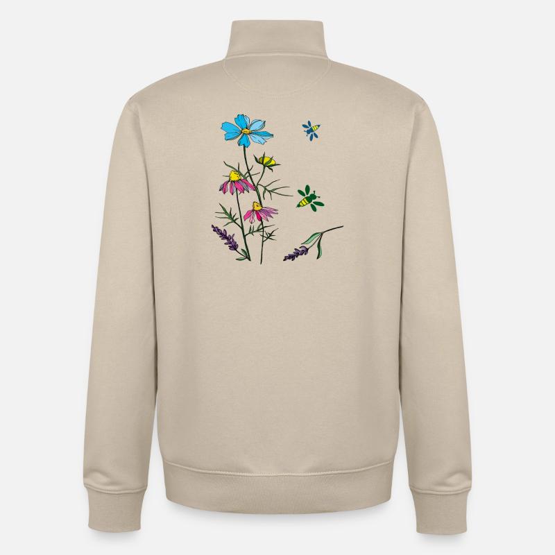 Herbes, camomille, abeilles - Sweat zippé unisexe en coton bio Stanley/Stella - beige crème