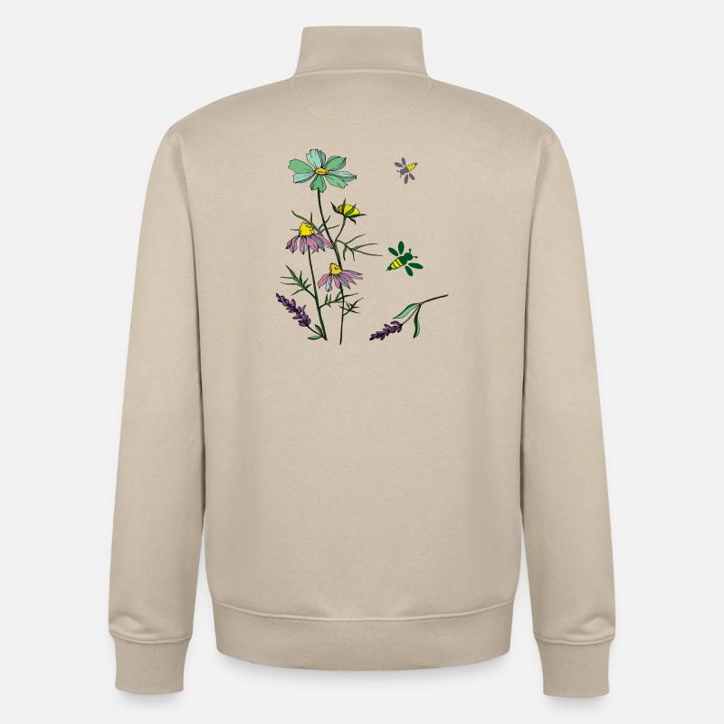Abeilles, herbes, nature - Sweat zippé unisexe en coton bio Stanley/Stella - beige crème
