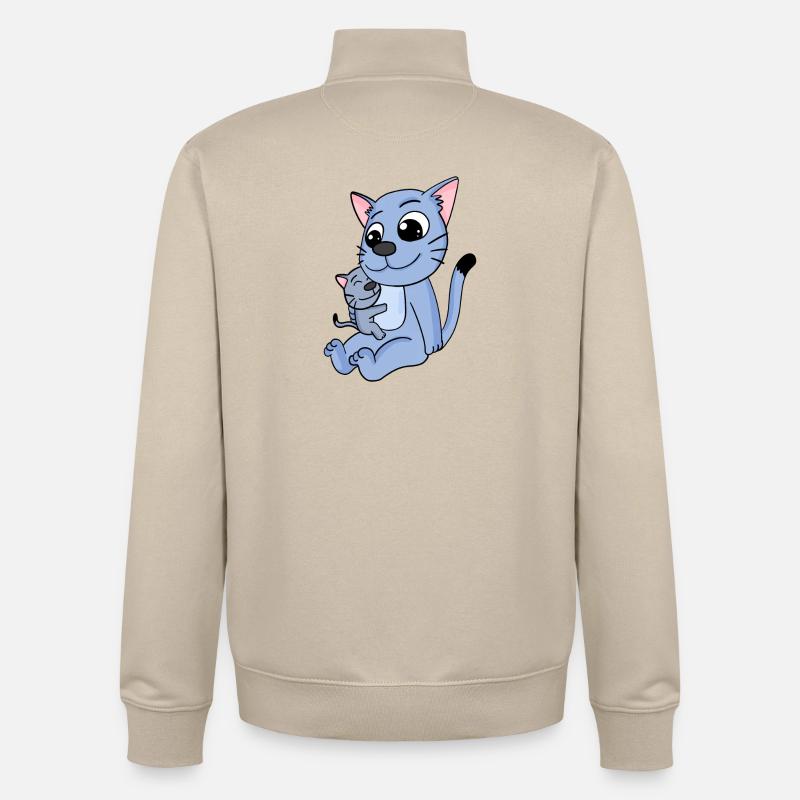 Famille de chats - Chat avec bébé - Sweat zippé unisexe en coton bio Stanley/Stella - beige crème