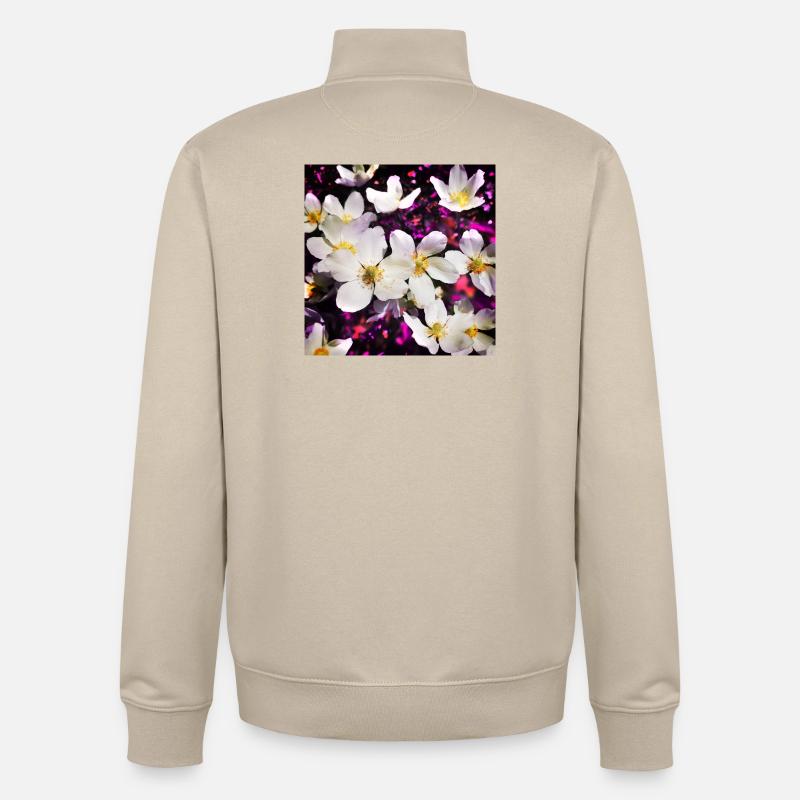 Anémones blanches - Sweat zippé unisexe en coton bio Stanley/Stella - beige crème