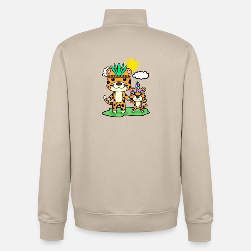 Famille Leopard - Léopard avec bébé - Sweat zippé unisexe en coton bio Stanley/Stella - beige crème