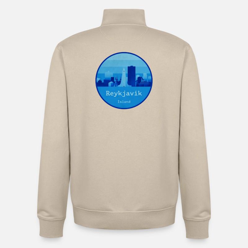 Logo rond bleu Reykjavík Skyline - Sweat zippé unisexe en coton bio Stanley/Stella - beige crème