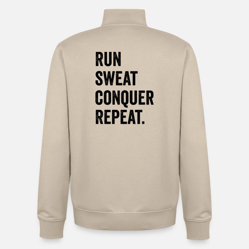 Run. Sweat. Conquer. Repeat. - Unisex Organic Zip Sweatshirt by Stanley/Stella - desert dust
