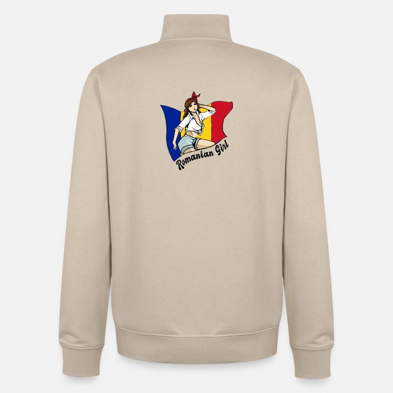 Rumänisches Mädchen Flaggen Design - Unisex Organic Zip Sweatshirt von Stanley/Stella - Cremebeige