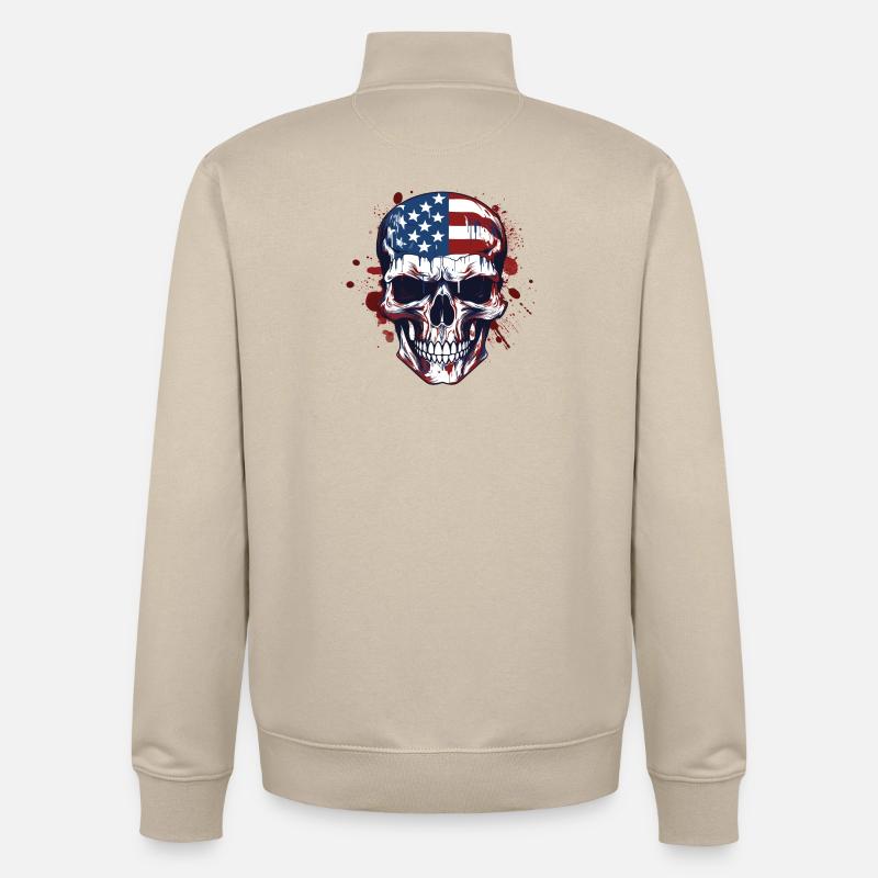 Art de crânes des drapeaux américains - Sweat zippé unisexe en coton bio Stanley/Stella - beige crème