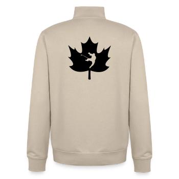 Feuille d’érable du Canada avec joueur de hockey sur glace sculpté - Sweat zippé unisexe en coton bio Stanley/Stella - beige crème - Dos - AI Model Male 185 dark (185cm)