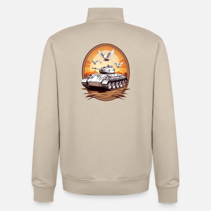 Chars avec colombes de la paix - Sweat zippé unisexe en coton bio Stanley/Stella - beige crème