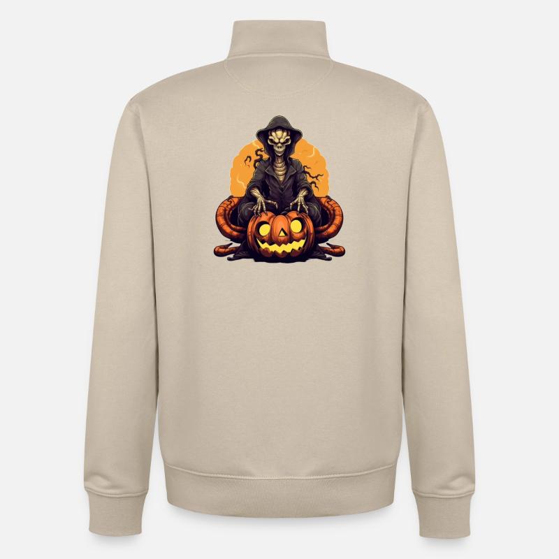 Méchant citrouille effrayant avec héros squelette - Sweat zippé unisexe en coton bio Stanley/Stella - beige crème