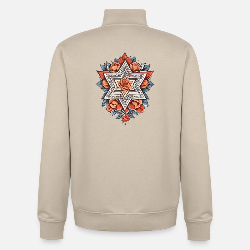 Étoile juive avec des fleurs - Sweat zippé unisexe en coton bio Stanley/Stella - beige crème