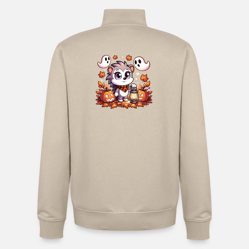 Halloween hedgehog with cute ghosts - Unisex Organic Zip Sweatshirt by Stanley/Stella - desert dust