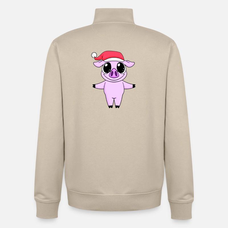 Cochon Noël - Sweat zippé unisexe en coton bio Stanley/Stella - beige crème