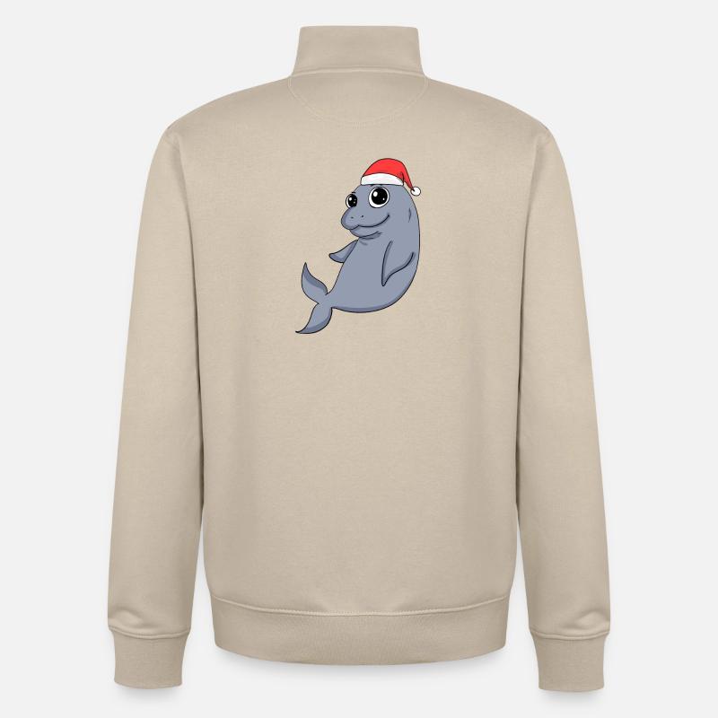 Dugong Noël - Sweat zippé unisexe en coton bio Stanley/Stella - beige crème