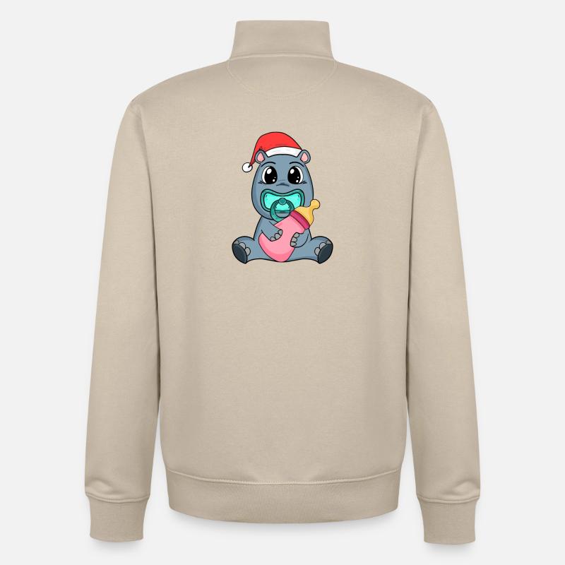 Hippopotame bébé Noël - Sweat zippé unisexe en coton bio Stanley/Stella - beige crème