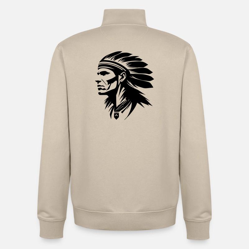 Chef indien avec des plumes - Sweat zippé unisexe en coton bio Stanley/Stella - beige crème