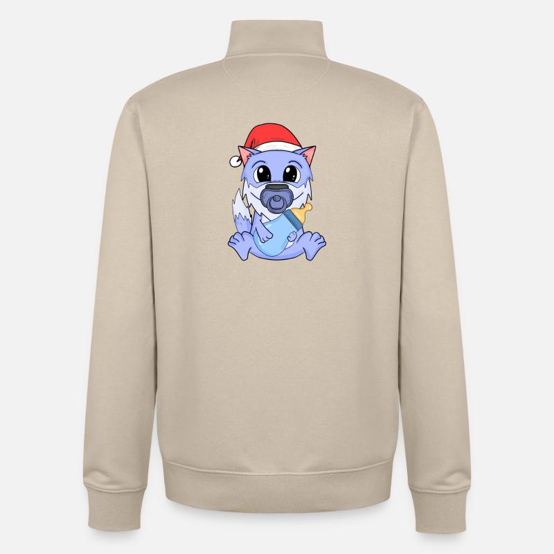 Bébé loup Noël - Sweat zippé unisexe en coton bio Stanley/Stella - beige crème