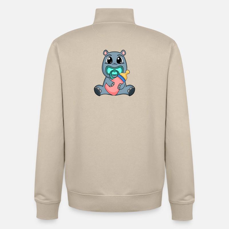 Motif de bébé hippopotame - Sweat zippé unisexe en coton bio Stanley/Stella - beige crème