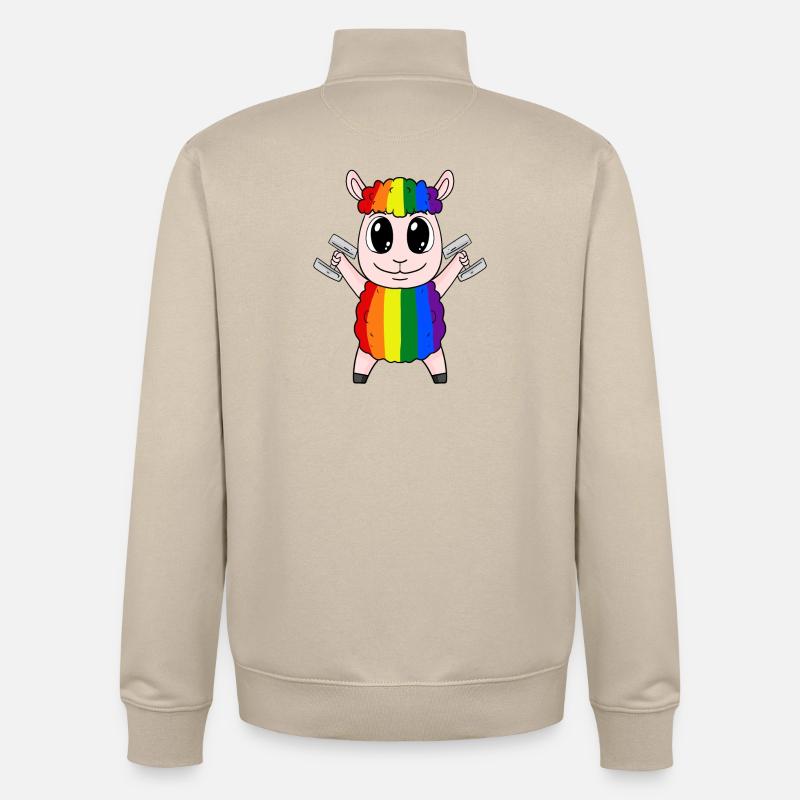 Rainbow sheep with dumbbells - Unisex Organic Zip Sweatshirt by Stanley/Stella - desert dust